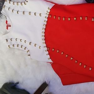 Red, Black, and Gold bandage dress